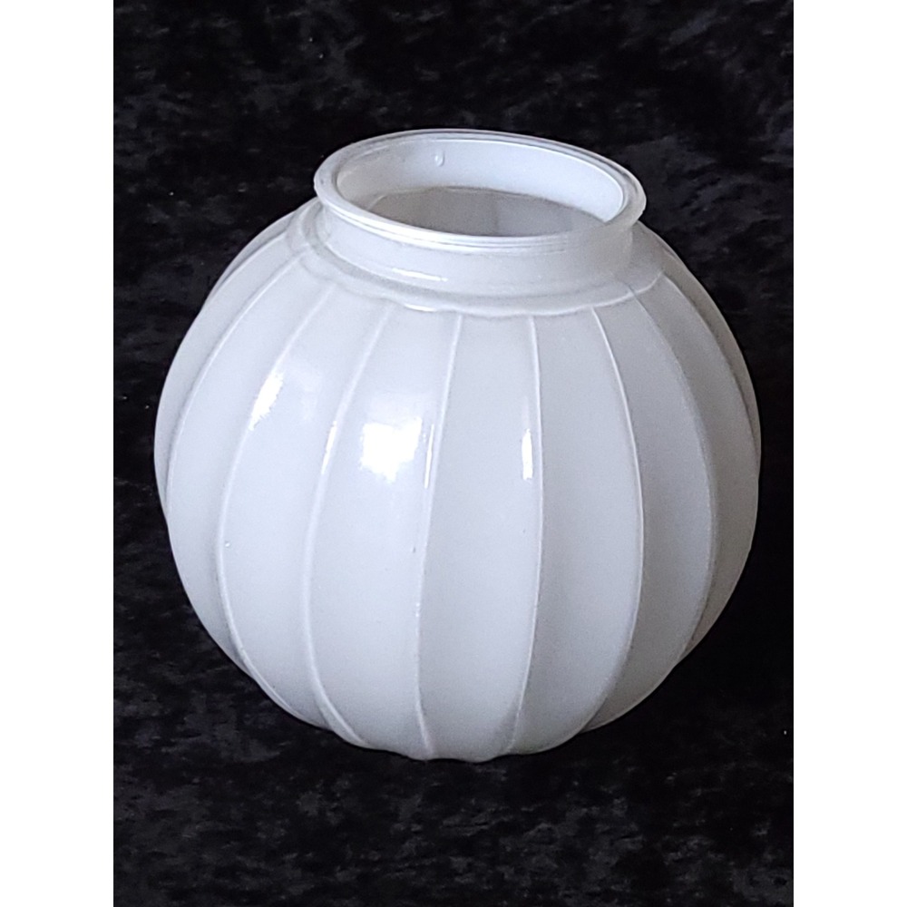 Vtg MCM White Milk Glass 6" Ribbed Pumpkin Light Replacement Globe 3" Fitter